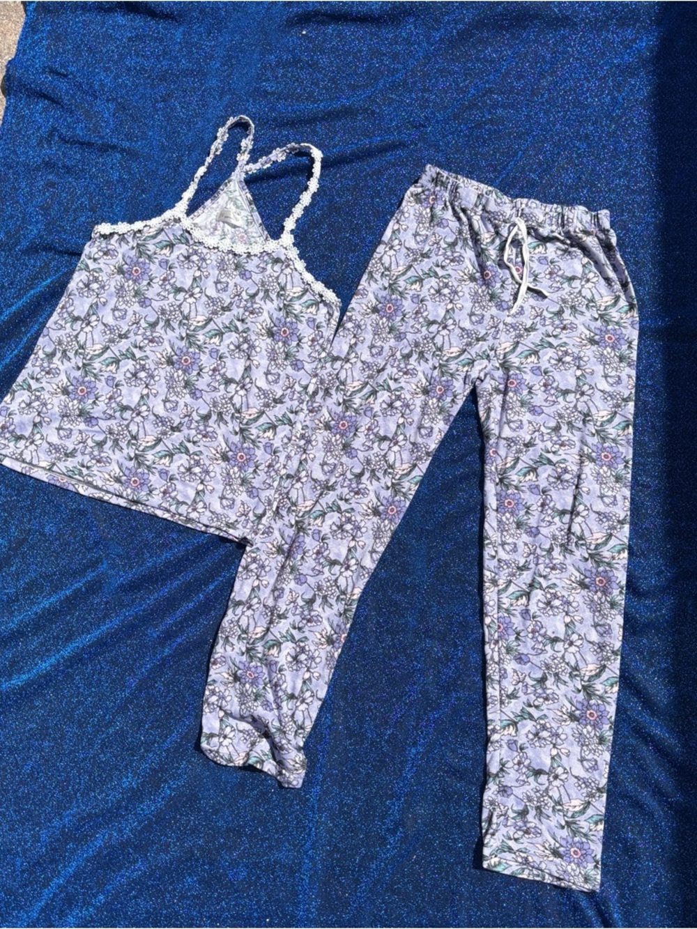 Floral Lace-Trim Pajama Set - Lavender